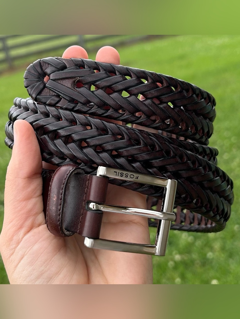 Fossil Belt Size 44 Brown Braided Leather Basic Minimalist Career Wear Staple